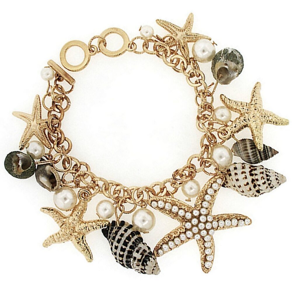 Gold Seashell Starfish Charm Bracelet